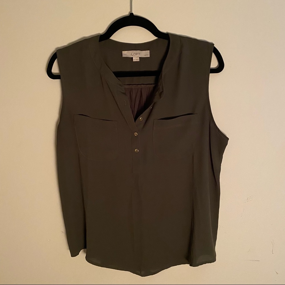*3/$20* LOFT Mixed Material Army Green Blouse with Buttons